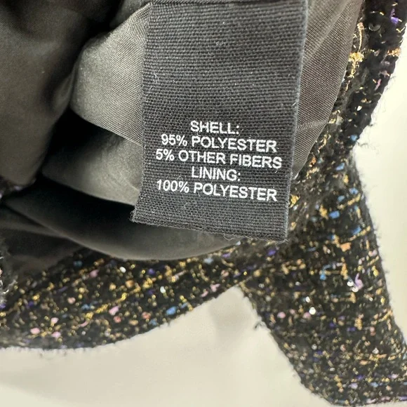 Marled Black Tweed Cropped Jacket Gold Button Boucle Blazer Size Large - Picture 4 of 4